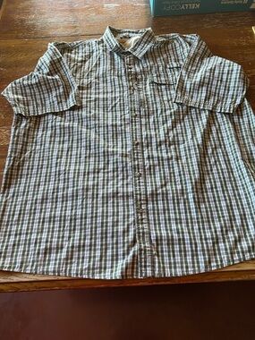 Wrangler Short Sleeve Plaid Button-Up Shirt - Brown & Green